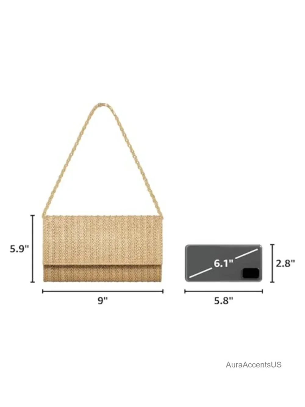 Straw Clutch Purse Chain Strap Crossbody Bag Envelope Handbag Summer Beach
